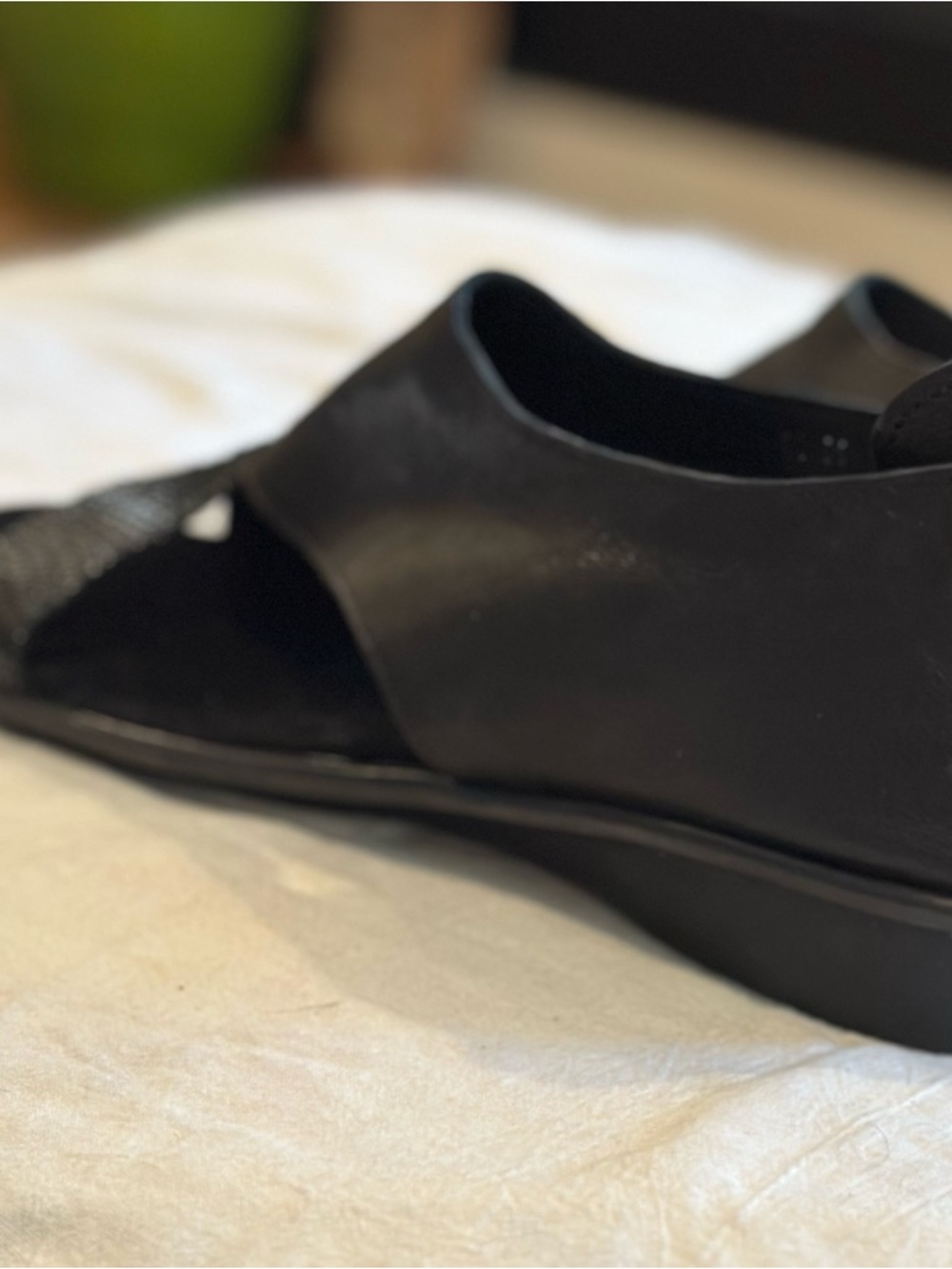 Sesto Meucci Black Open-Toe Leather Sandal with Snakeskin Accent - Picture 6 of 10